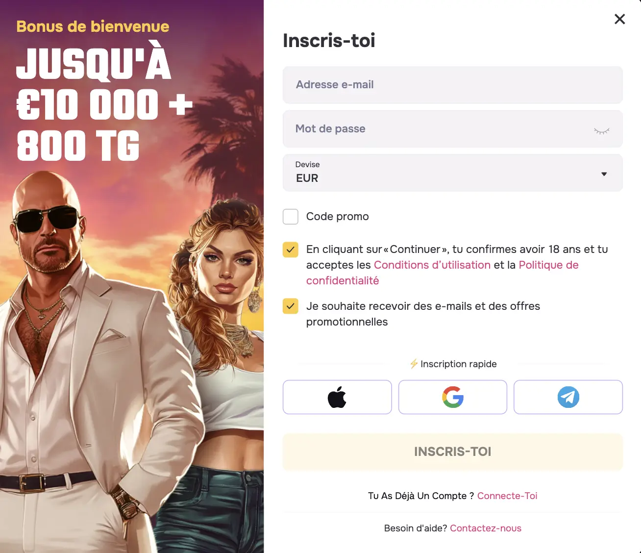 Inscription au casino GtBet